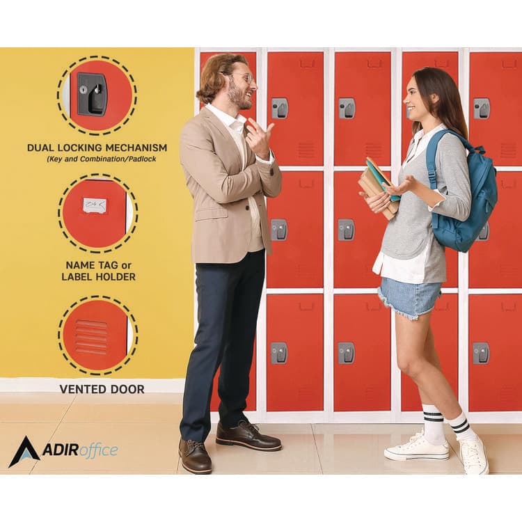 ADIROFFICE Steel Storage Locker, 3 Compartment, 12 x 12 x 72, Red (ALHI629203RED) thumbnail 4