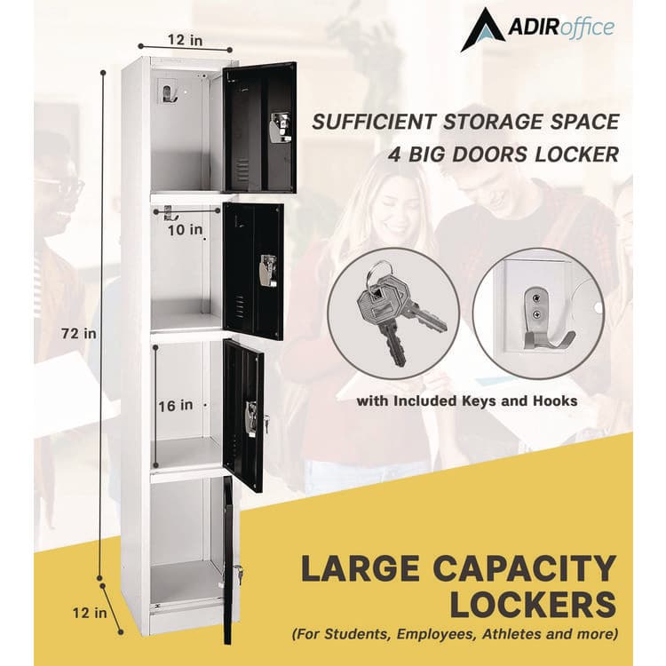 ADIROFFICE Steel Storage Locker, 4 Compartment, 12 x 12 x 72, Black (ALHI629204BLK) thumbnail 4