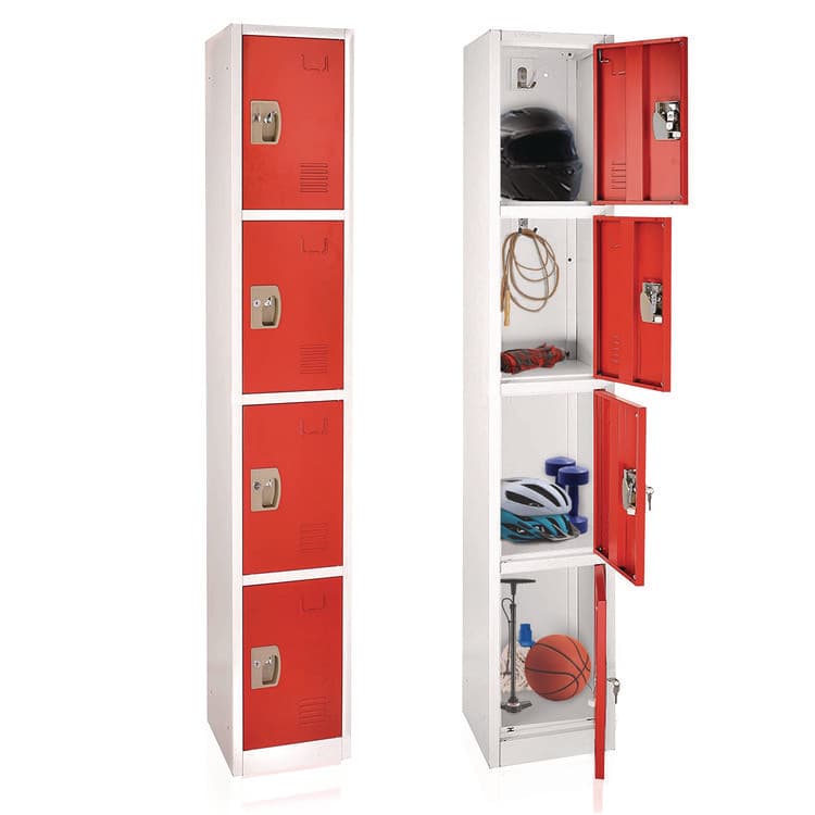 ADIROFFICE Steel Storage Locker, 4 Compartment, 12 x 12 x 72, Red (ALHI629204RED) thumbnail 2