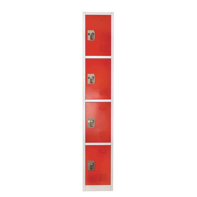ADIROFFICE Steel Storage Locker, 4 Compartment, 12 x 12 x 72, Red (ALHI629204RED)