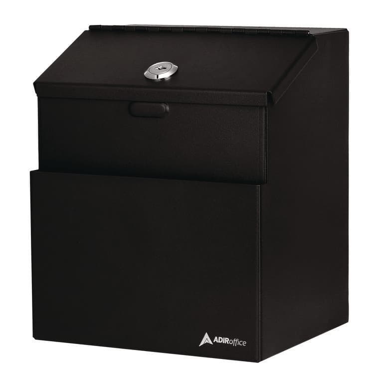 ADIROFFICE Wall Mountable Steel Suggestion Secure Drop Box with Key, 7 x 6 x 8.5, Stainless Steel 304, Black (ALHI63101BLK)