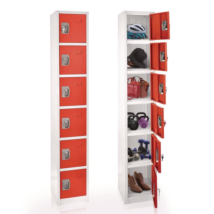 ADIROFFICE Steel Storage Locker, 6 Compartment, 12 x 12 x 72, Red (ALHI629206RED) thumbnail 2