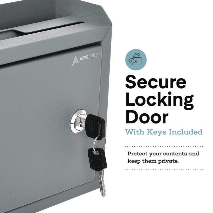 ADIROFFICE Medium Size Steel Multi-Purpose Secure Drop Box, 9.8 x 3.4 x 7.5, Gray (ALHI63102GRY) thumbnail 4