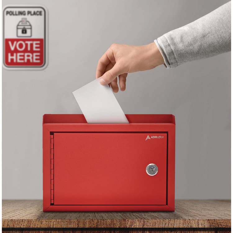 ADIROFFICE Medium Size Steel Multi-Purpose Secure Drop Box, 9.8 x 3.4 x 7.5, Red (ALHI63102RED) thumbnail 2