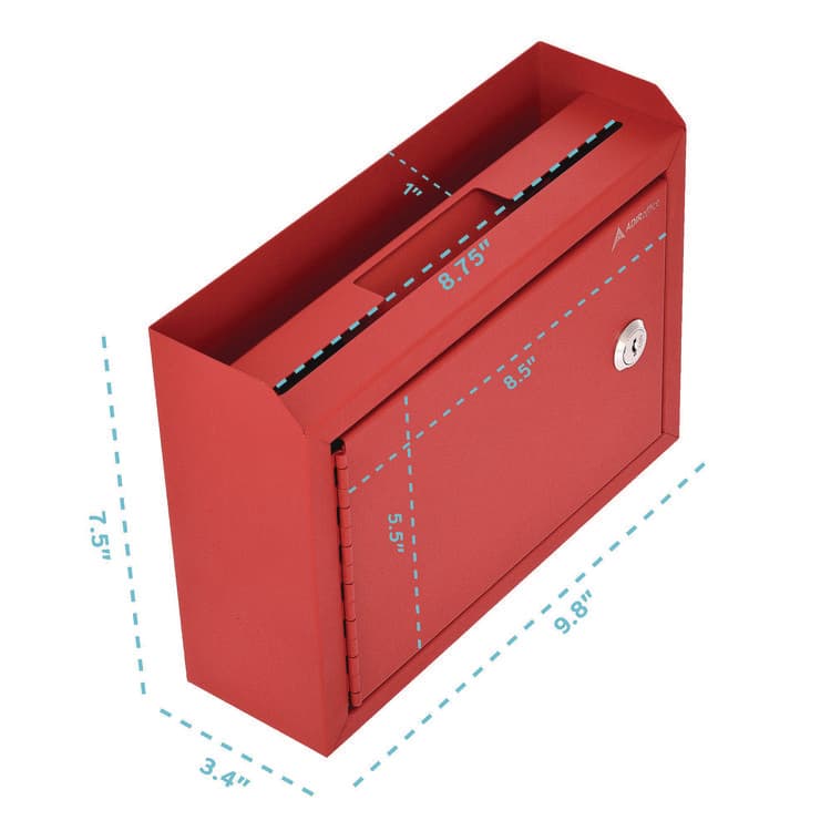 ADIROFFICE Medium Size Steel Multi-Purpose Secure Drop Box, 9.8 x 3.4 x 7.5, Red (ALHI63102RED) thumbnail 3