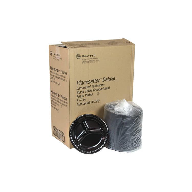 PACTIV EVERGREEN CORPORATION Placesetter Deluxe Laminated Foam Dinnerware, 3-Compartment Plate, 9" dia, Black, 200/Carton (PCTYCI81113) thumbnail 4