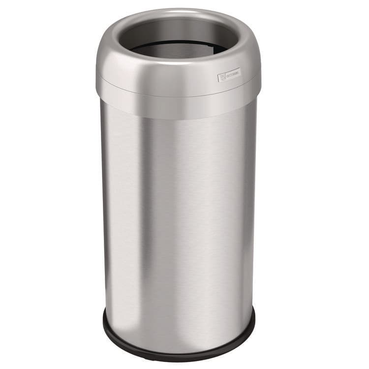 HLS COMMERCIAL Open Top Trash Can, Round, 16 gal, Plastic/Stainless Steel, Silver (HLMHLS16STR)