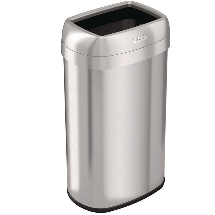 HLS COMMERCIAL Open Top Trash Can, Oval, 16 gal, Plastic/Stainless Steel, Silver (HLMHLS16STV)