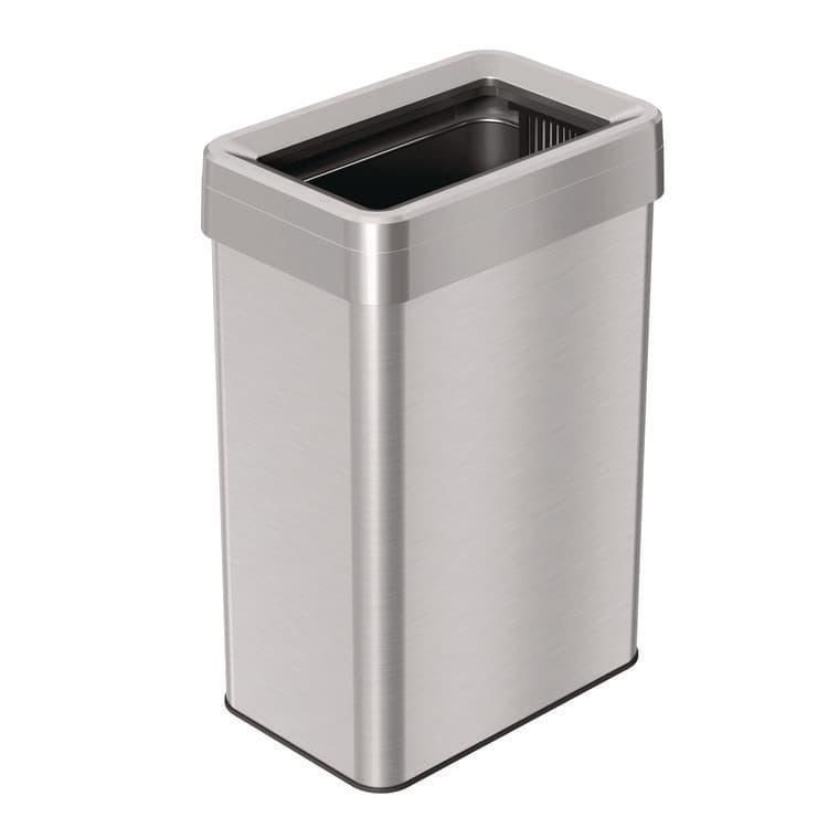 HLS COMMERCIAL Open Top Trash Can, Rectangular, 16 gal, Plastic/Stainless Steel, Silver (HLMHLS16UOT)