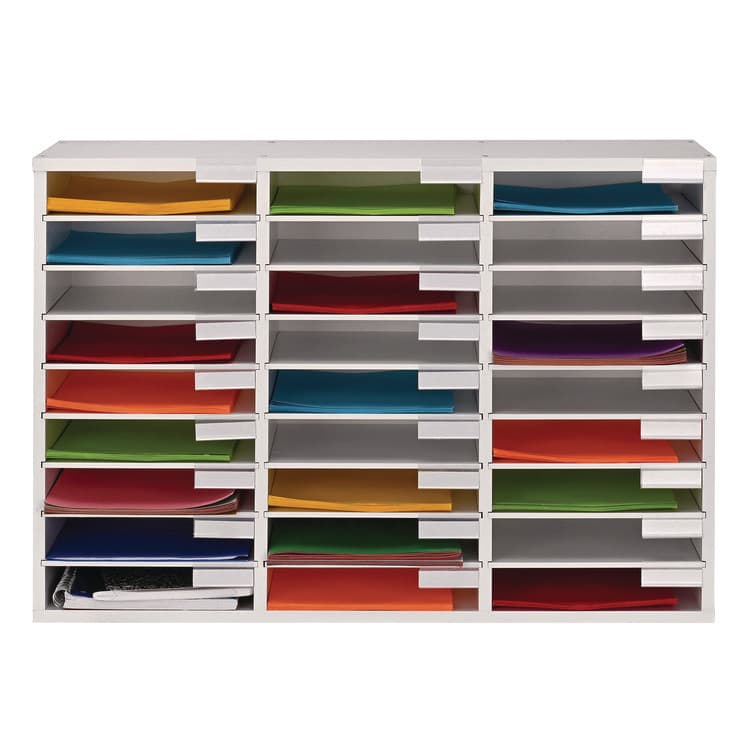 ADIROFFICE Wooden 27 Compartment Literature Organizer, 27 Sections, Letter Size, 31.49 x 11.81 x 21.65, White (ALHIOF20101WHI) thumbnail 3