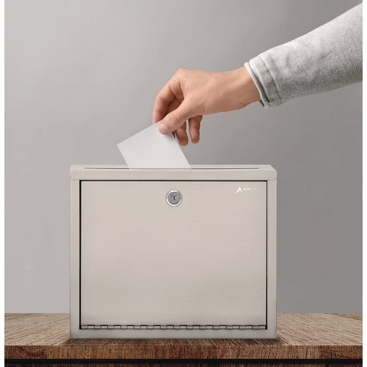 ADIROFFICE Large Size Steel Multi-Purpose Secure Drop Box, 12 x 3 x 10, Beige (ALHI63103BEI) thumbnail 2