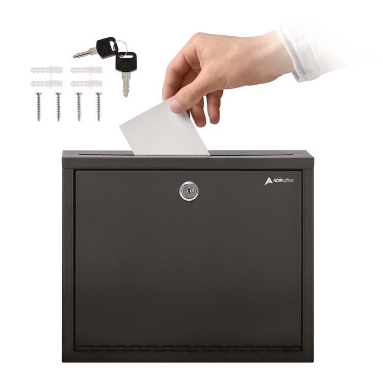 ADIROFFICE Large Size Steel Multi-Purpose Secure Drop Box, 12 x 3 x 10, Black (ALHI63103BLK) thumbnail 2