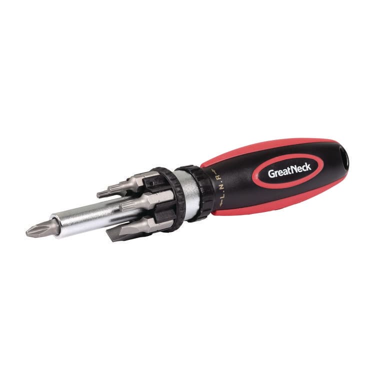 GREAT NECK SAW MFG. Ratcheting Screw/Nut Driver Set, Phillips/Slotted/Star Bits, 7" Long, Black/Red (GNS950DE) thumbnail 2