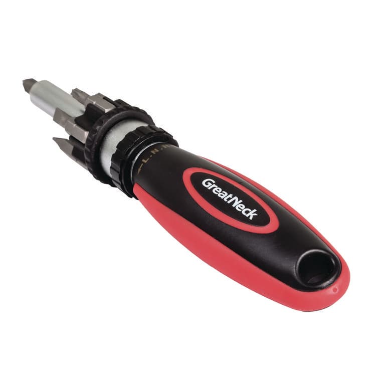GREAT NECK SAW MFG. Ratcheting Screw/Nut Driver Set, Phillips/Slotted/Star Bits, 7" Long, Black/Red (GNS950DE) thumbnail 3