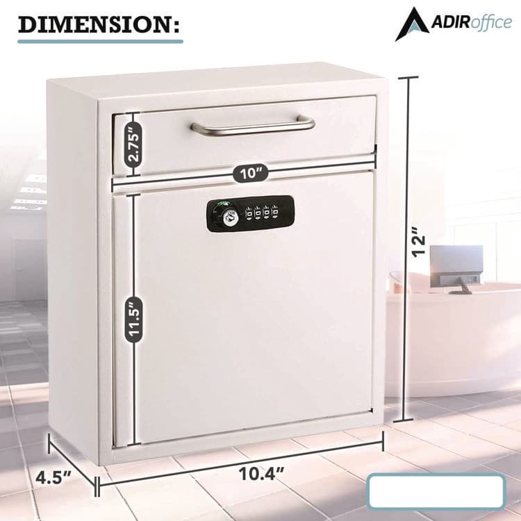 ADIROFFICE Medium Secure Drop Box Wall Mounted Locking Mail Box with Key and Combination Lock, 10.51 x 4.72 x 12, White (ALHI63105WHIKC) thumbnail 2