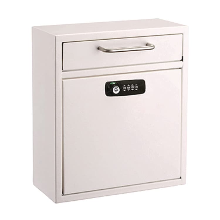 ADIROFFICE Medium Secure Drop Box Wall Mounted Locking Mail Box with Key and Combination Lock, 10.51 x 4.72 x 12, White (ALHI63105WHIKC)