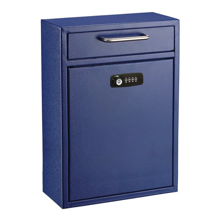 ADIROFFICE Large Secure Drop Box Wall Mounted Locking Mail Box with Key and Combination lock, 11.2 x 4.7 x 16.2, Blue (ALHI63104BLUKC)