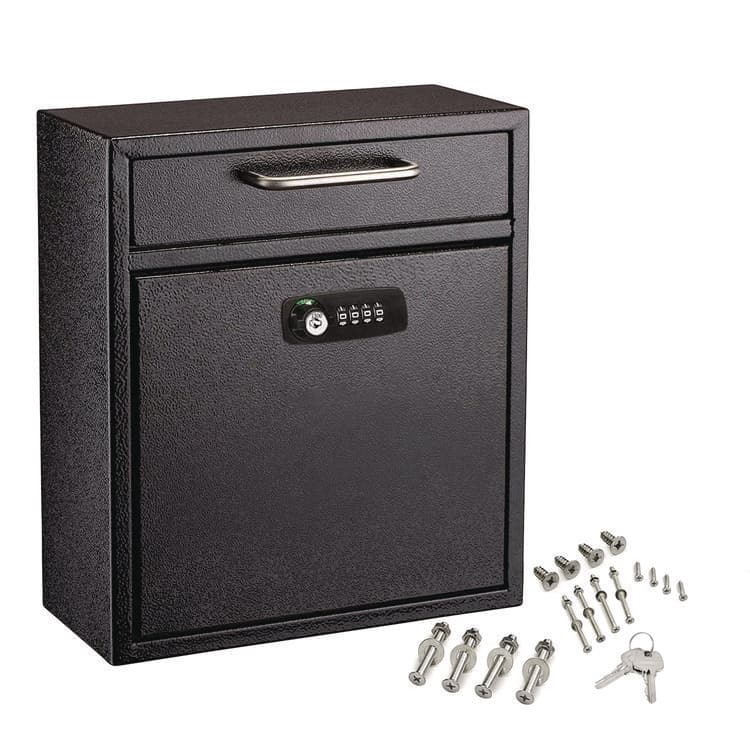 ADIROFFICE Medium Secure Drop Box Wall Mounted Locking Mail Box with Key and Combination Lock, 10.51 x 4.72 x 12, Black (ALHI63105BLKKC) thumbnail 2