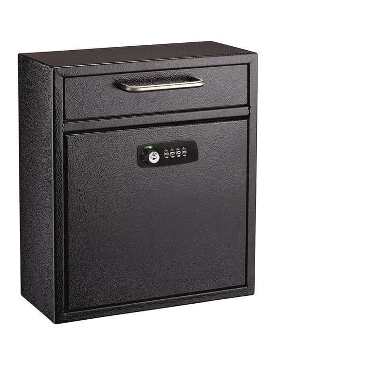 ADIROFFICE Medium Secure Drop Box Wall Mounted Locking Mail Box with Key and Combination Lock, 10.51 x 4.72 x 12, Black (ALHI63105BLKKC)