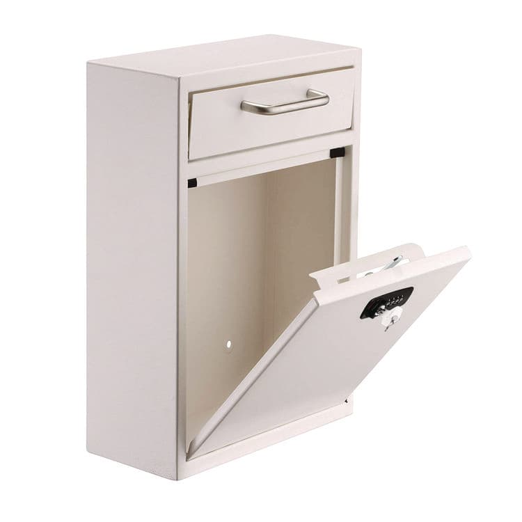 ADIROFFICE Large Secure Drop Box Wall Mounted Locking Mail Box with Key and Combination lock, 11.2 x 4.7 x 16.2, White (ALHI63104WHIKC) thumbnail 2