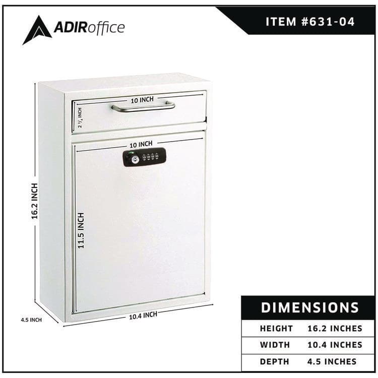ADIROFFICE Large Secure Drop Box Wall Mounted Locking Mail Box with Key and Combination lock, 11.2 x 4.7 x 16.2, White (ALHI63104WHIKC) thumbnail 3