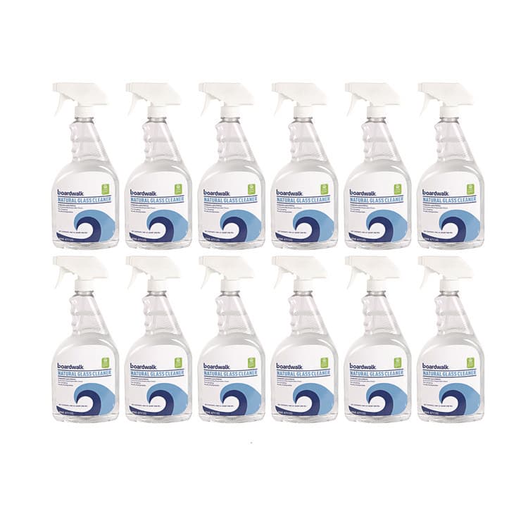 BOARDWALK Natural Glass Cleaner, Unscented, 32 oz Trigger Spray Bottle, 12/Carton (BWK47112G)
