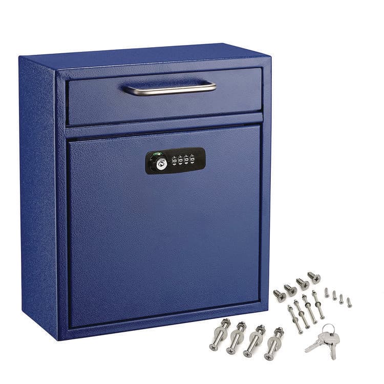 ADIROFFICE Medium Secure Drop Box Wall Mounted Locking Mail Box with Key and Combination Lock, 10.51 x 4.72 x 12, Blue (ALHI63105BLUKC)