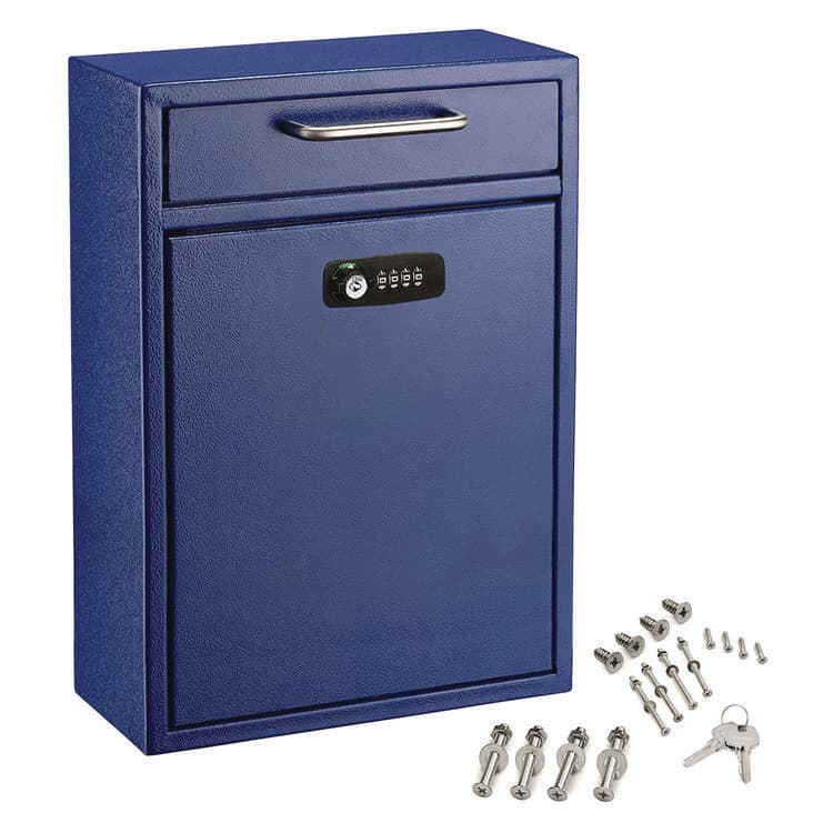 ADIROFFICE Large Secure Drop Box Wall Mounted Locking Mail Box with Key and Combination lock, 11.2 x 4.7 x 16.2, Blue (ALHI63104BLUKC) thumbnail 2