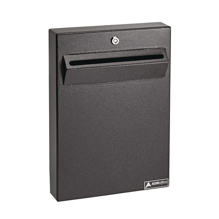 ADIROFFICE Large Wall Mounted Weatherproof Steel Secure Drop Box, 11 x 2.4 x 16, Black (ALHI63114BLK)