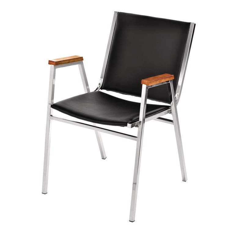 ADIROFFICE Vinyl Chrome Frame Stackable Office Chair, 16.5 x 22 x 32, Black Seat, Black Back, Chrome Base (ALHI63802BK)