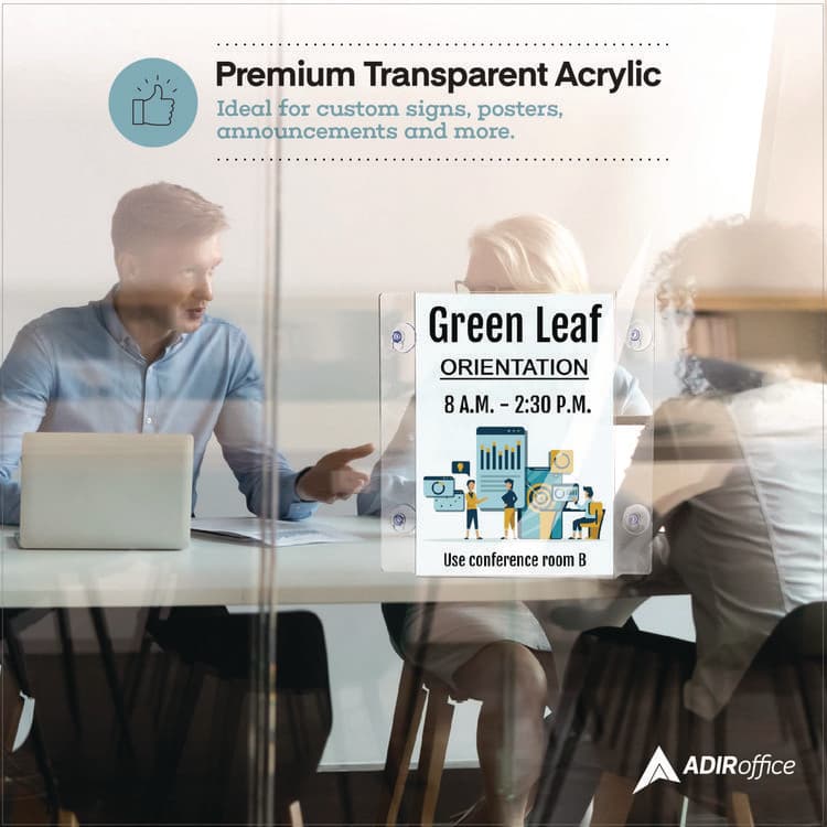 ADIROFFICE Clear Suction Acrylic Window Sign Holder, 8 x 11, Clear Frame, 6/Pack (ALHI6398511WSH6) thumbnail 2