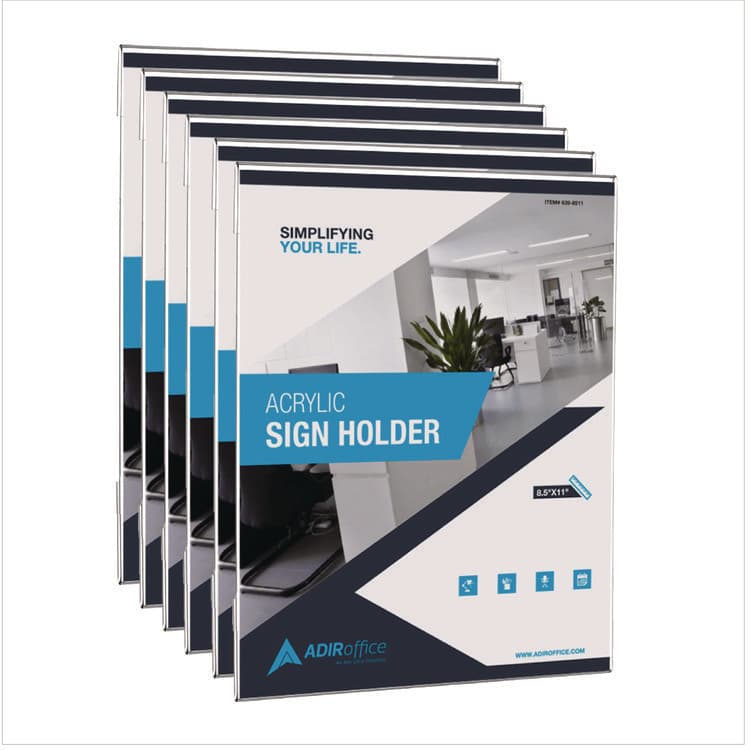 ADIROFFICE Wall Mount Side-Loading Acrylic Sign Holders, 8 x 11, Clear Frame, 6/Pack (ALHI63985116WM)