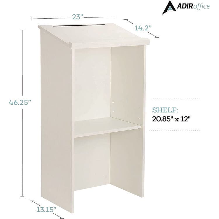 ADIROFFICE Wood Stand-up Podium Lectern Speaker Stand, 23 x 15 x 45.8, White (ALHI66101WHI) thumbnail 2