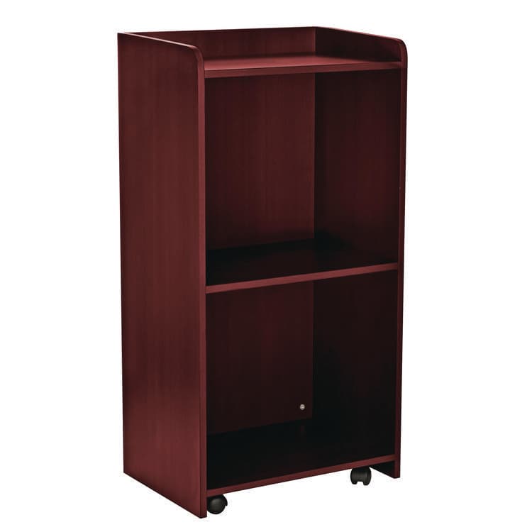 ADIROFFICE Wood Mobile Presentation Lectern Speaker Stand with Shelves, 22.44 x 16.53 x 45.98, Mahogany (ALHI66107MA)