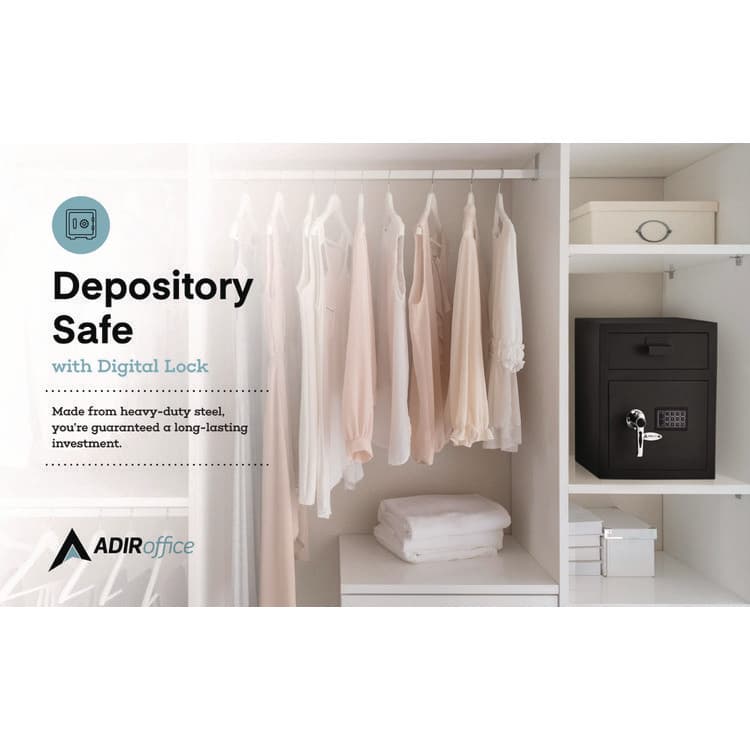 ADIROFFICE 1.1 cu ft Steel Digital Secure Money Deposit Safe with Digital keypad, 15.3 x 13.5 x 19, Black (ALHI670200BLK) thumbnail 3