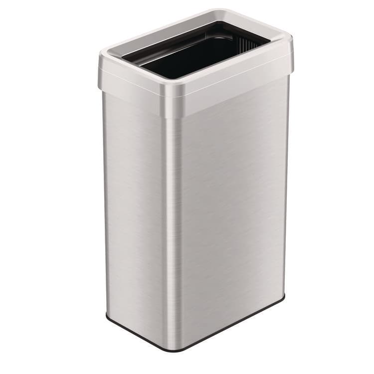 HLS COMMERCIAL Open Top Trash Can, Rectangular, 18 gal, Plastic/Stainless Steel, Silver (HLMHLS18UOT)