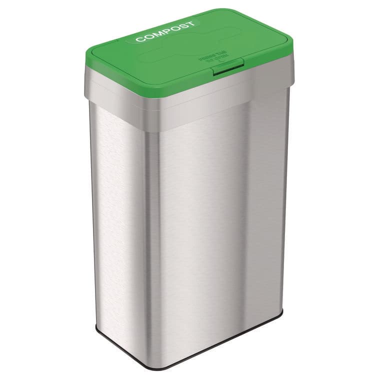 HLS COMMERCIAL Open Top Compost Bin with Color-Coded Lid, 21 gal, Plastic/Stainless Steel, Silver/Green (HLMHLS21UOTCOP)