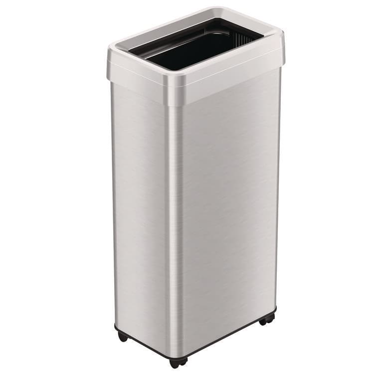 HLS COMMERCIAL Open Top Trash Can with Wheels, 21 gal, Plastic/Stainless Steel, Silver (HLMHLS21UOTM)