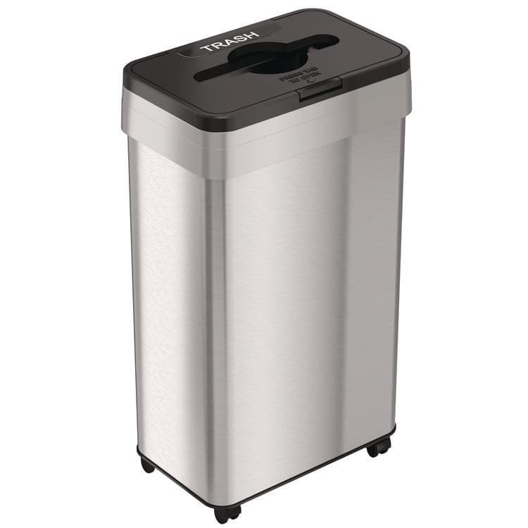 HLS COMMERCIAL Open Top Trash Bin with Wheels and Color-Coded Lid, 21 gal, Plastic/Stainless Steel, Silver/Black (HLMHLS21UOTMTRS)