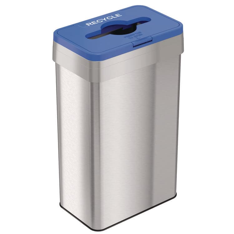 HLS COMMERCIAL Open Top Recycle Bin with Color-Coded Lid, 21 gal, Plastic/Stainless Steel, Silver/Blue (HLMHLS21UOTREC)