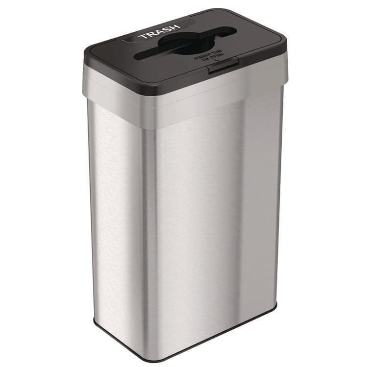 HLS COMMERCIAL Open Top Trash Can with Color-Coded Lid, 21 gal, Plastic/Stainless Steel, Silver/Black (HLMHLS21UOTTRS)