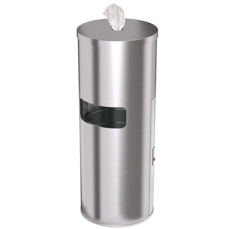 HLS COMMERCIAL Side-Entry Trash Can with Gym Wipe Dispenser, 9 gal, Stainless Steel, Silver (HLMHLSC09WSR)