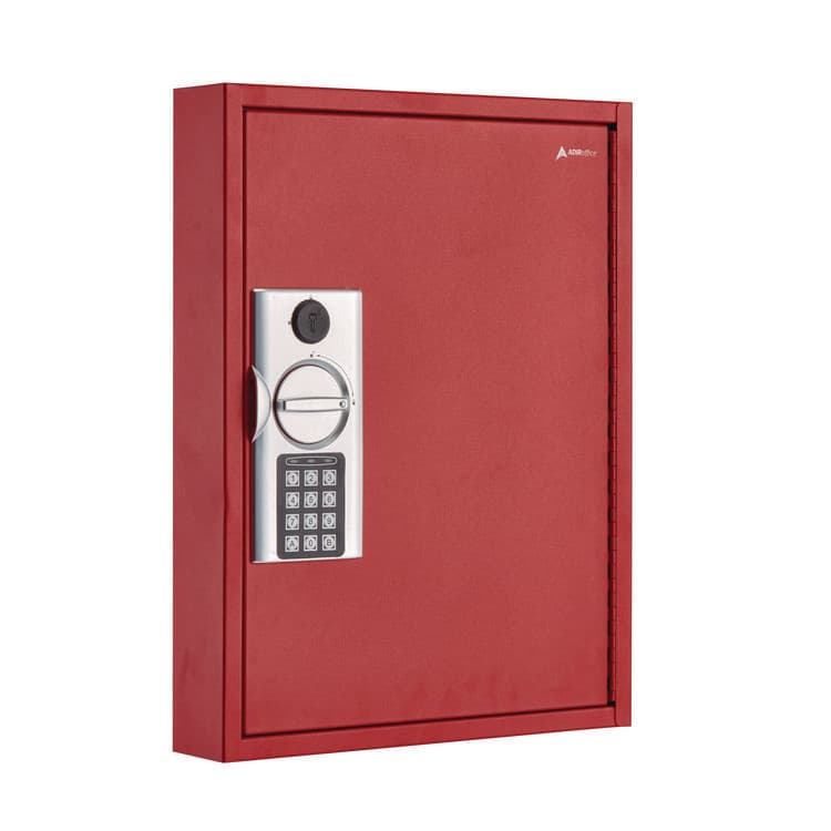 ADIROFFICE Steel Digital Lock Key Cabinet, 60-Key, 13 x 2.6 x 17, Stainless Steel 304, Red (ALHI68060RED)