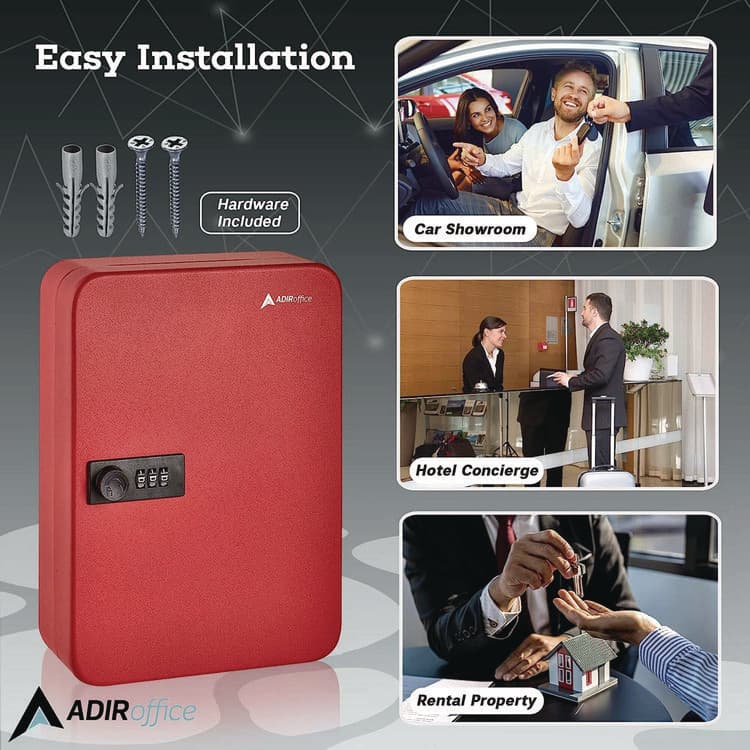 ADIROFFICE Steel Heavy-Duty Key Cabinet with Combination Lock, 48-Key, 7.1 x 3 x 10, Stainless Steel 304, Red (ALHI68248RED) thumbnail 4