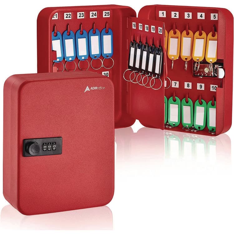ADIROFFICE Steel Heavy-Duty Key Cabinet with Combination Lock, 30-Key, 6.4 x 3 x 8, Stainless Steel 304, Red (ALHI68230RED) thumbnail 2