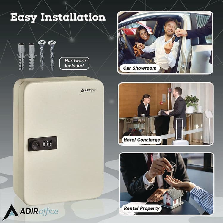 ADIROFFICE Steel Heavy-Duty Key Cabinet with Combination Lock, 48-Key, 7.1 x 3 x 10, Stainless Steel 304, White (ALHI68248WHI) thumbnail 4