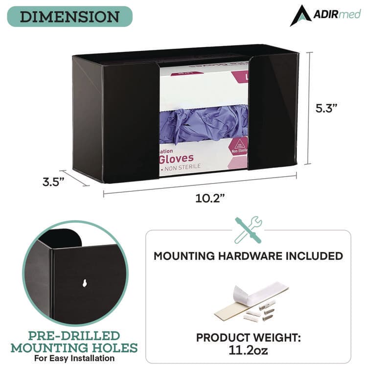 ADIRMED Acrylic Glove Dispenser, Single Box Capacity, 10.2 x 3.5 x 5.3, Black (ALHI90201BLK) thumbnail 4