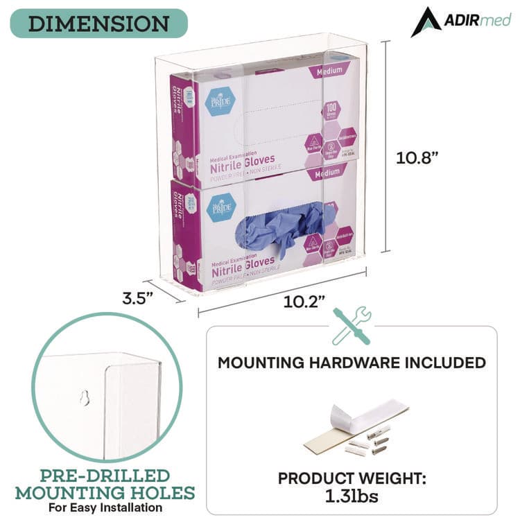 ADIRMED Acrylic Glove Dispenser, Double Box Capacity, 10.2 x 3.5 x 10.8, Clear (ALHI90202) thumbnail 4