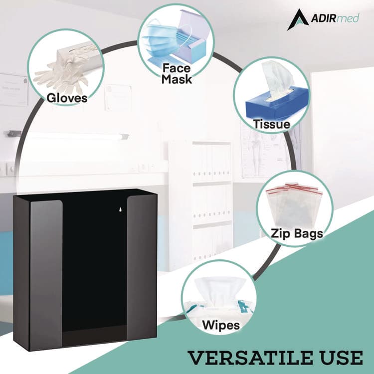 ADIRMED Acrylic Glove Dispenser, Double Box Capacity, 10.2 x 3.5 x 10.8, Black (ALHI90202BLK) thumbnail 2