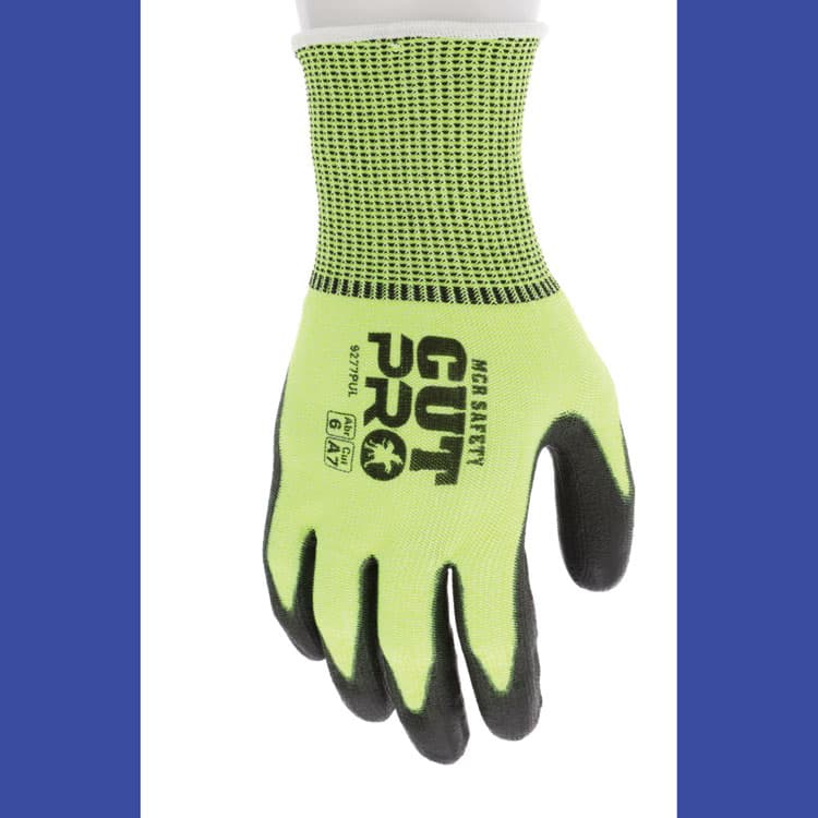 MCR SAFETY Cut Pro 9277PU Gloves, 10" Long, Large, Black/Lime, 12 Pairs (CRW9277PUL)